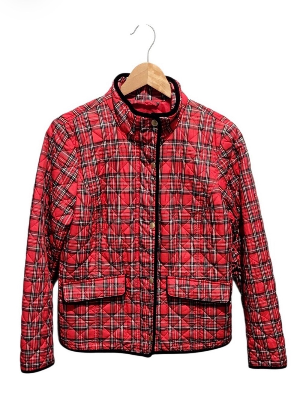 Talbots Apple Cider Red Plaid Quilted Puffer Jacket Petite Large